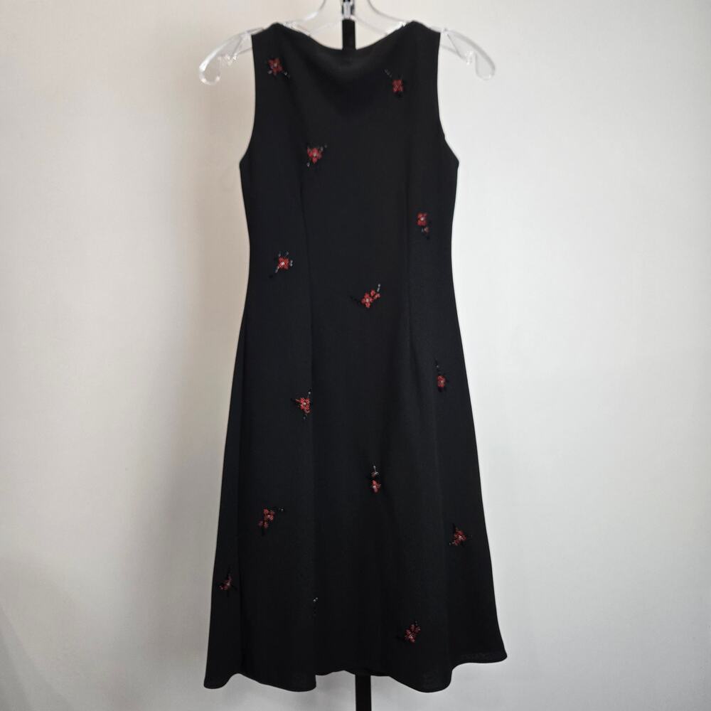 Vintage Evan Picone Sheath Dress Sleeveless Black‎ Floral Beaded Y2K Whimsygoth - Picture 4 of 6